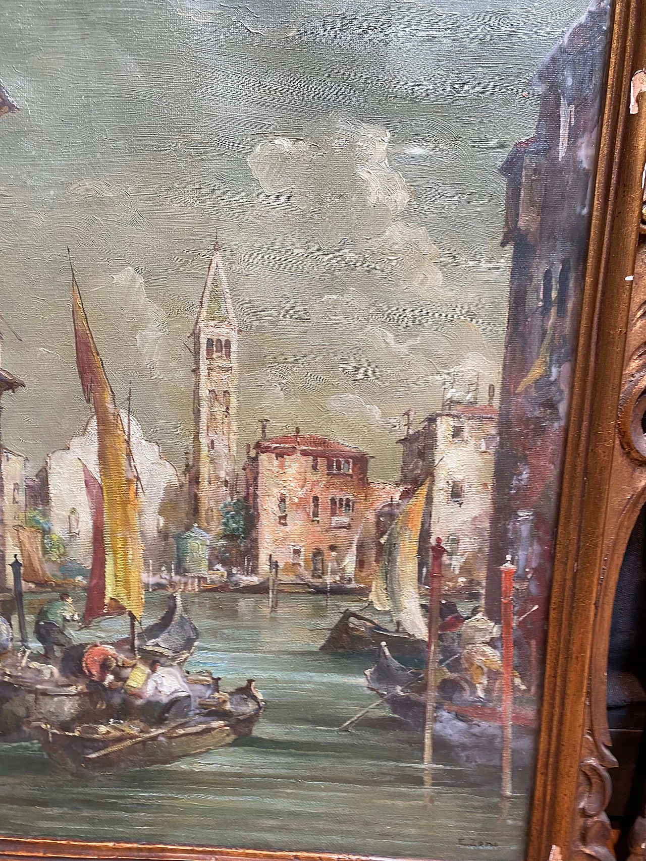 Coppia di vedute di Venezia ad olio di Eugenio Zeno, inizio '900 1248881