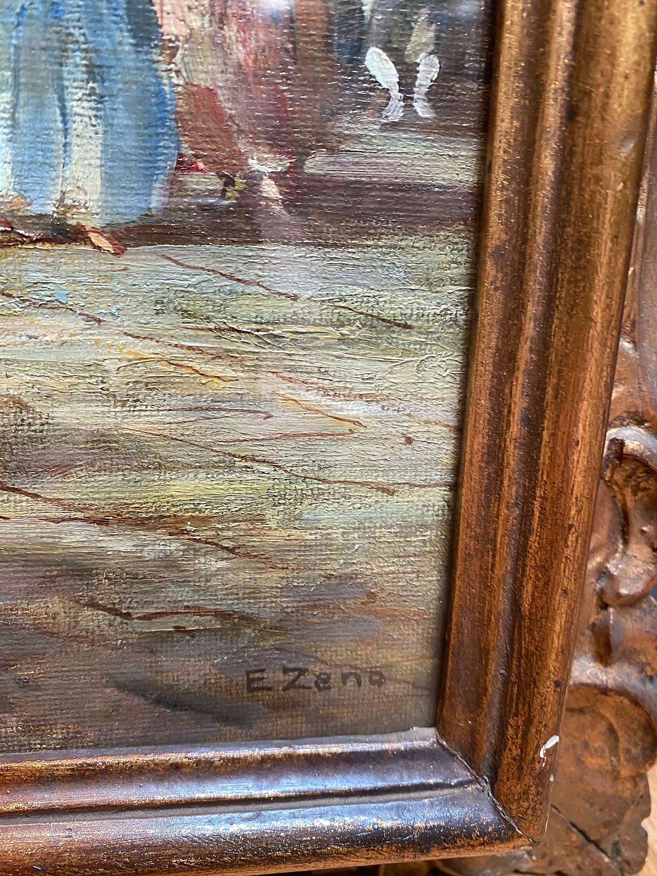 Coppia di vedute di Venezia ad olio di Eugenio Zeno, inizio '900 1248883