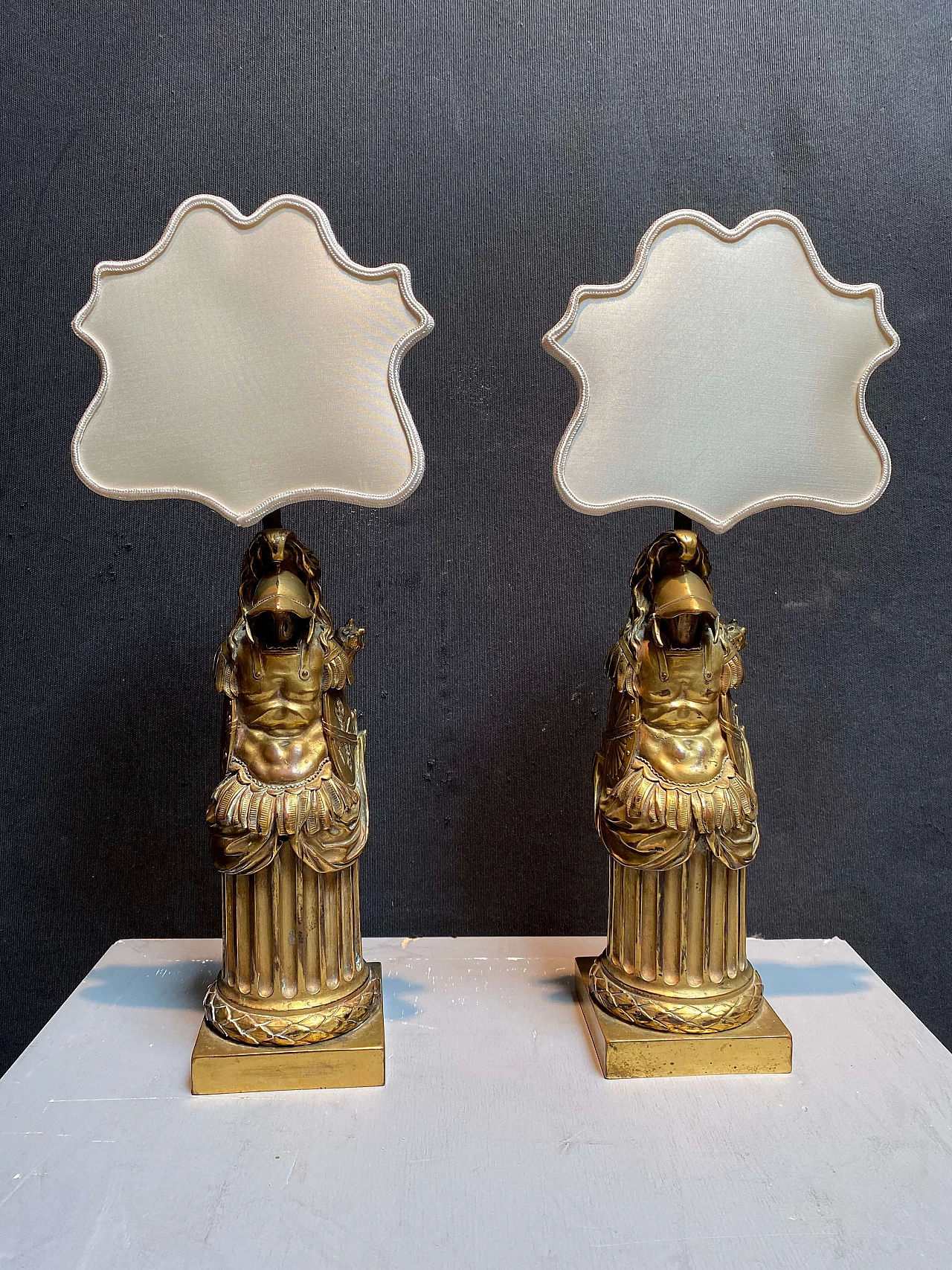 Coppia di abat jour in bronzo dorato, '800 1248924