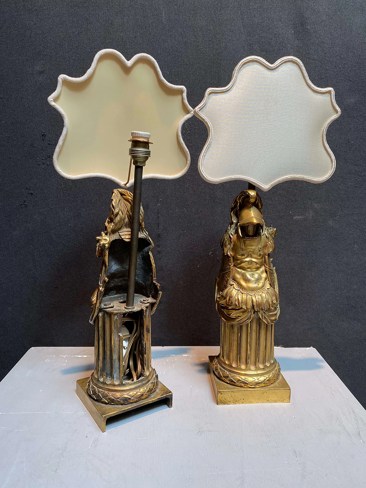 Coppia di abat jour in bronzo dorato, '800 1248925