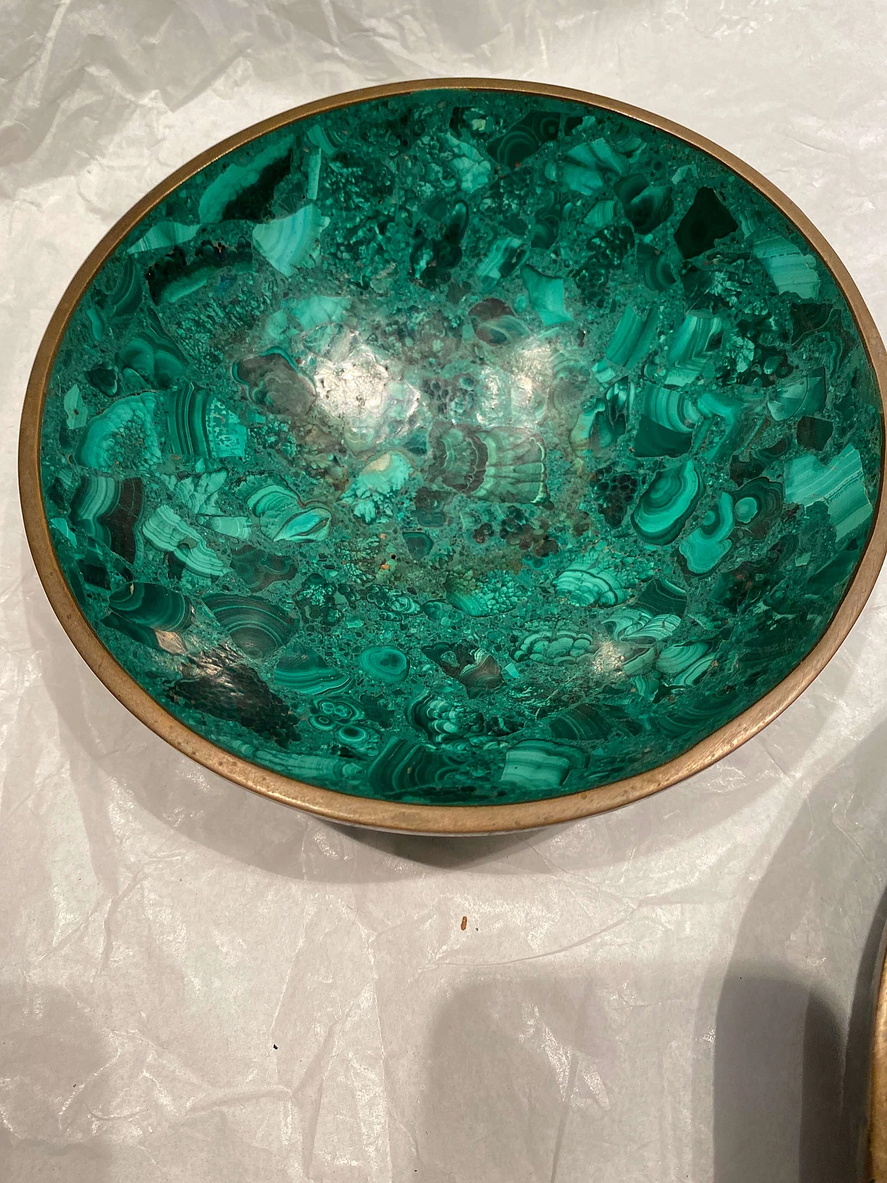 Coppia di centrotavola in malachite e ottone 1249103