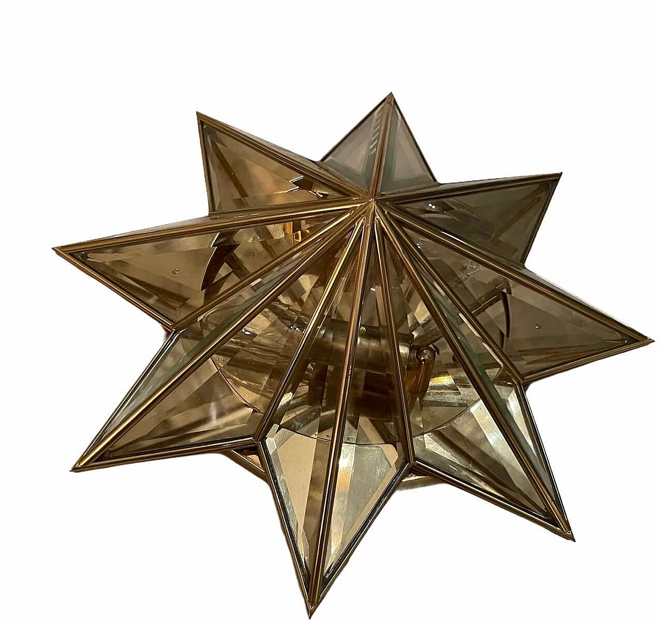 Lampada da soffitto in ottone e vetro a forma di stella, anni '60 1249177