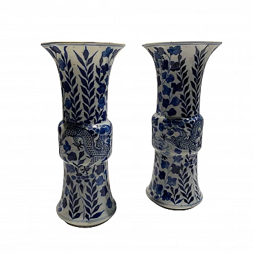 Pair of chinese blue and white ceramic vases with dragon