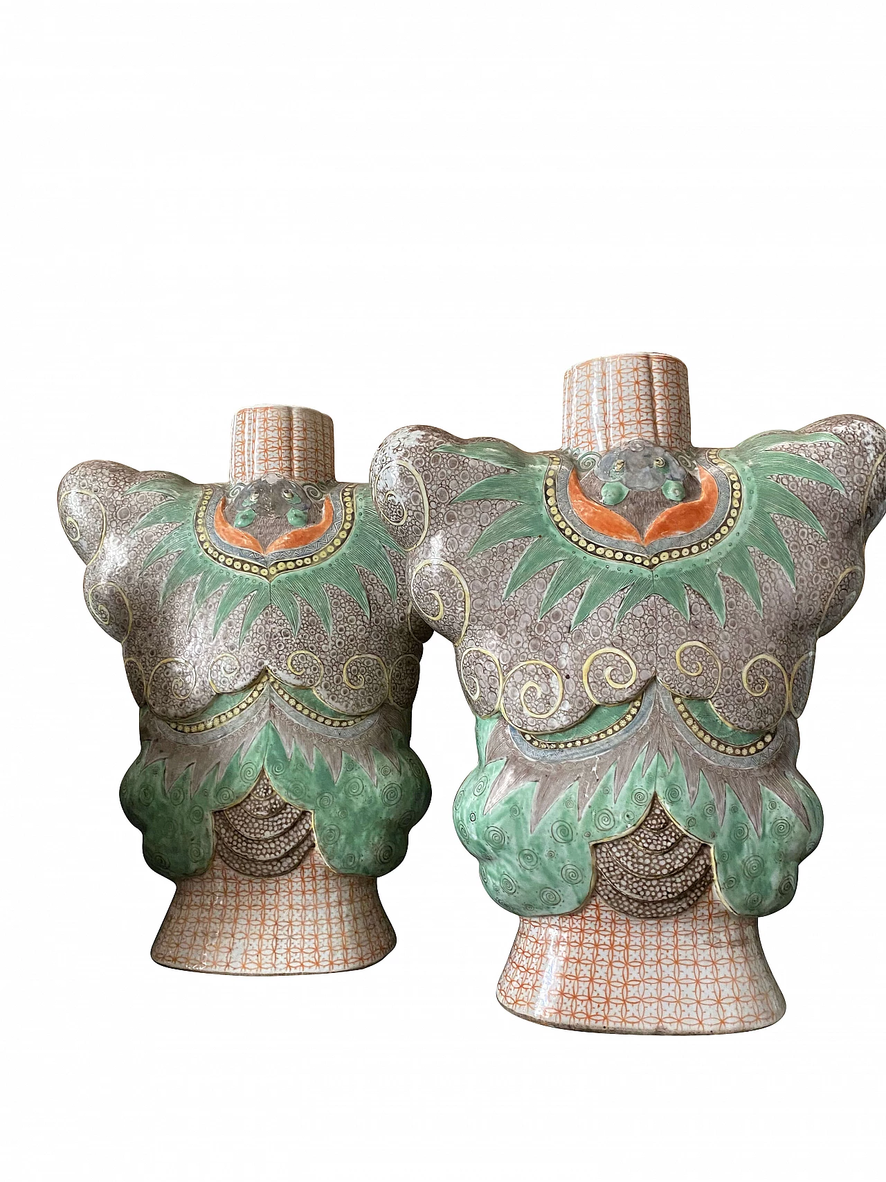 Coppia di vasi cinesi a forma di armatura in ceramica, '800 1249203