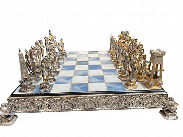 Chessboard in silvered bronze and marble, 1950s