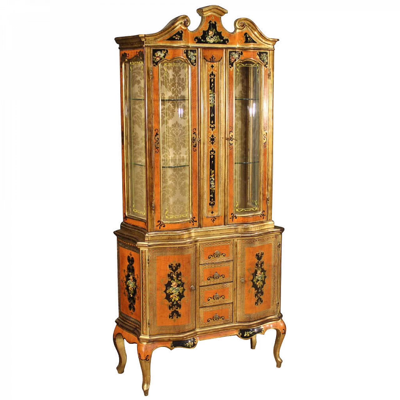 Grande vetrina dorata e dipinta a mano in stile fiorentino, anni '60 1249207