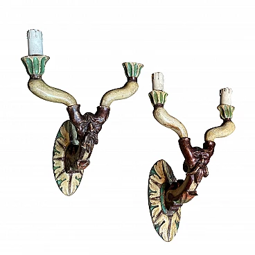 Pair of Italian wall lamps in lacquered wood, early '800