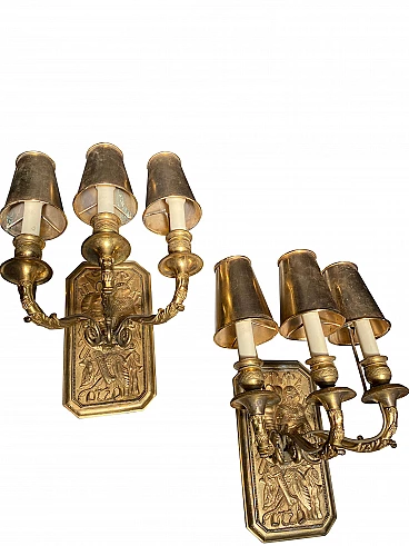 Pair of french wall lamps in gilded bronze, end '800