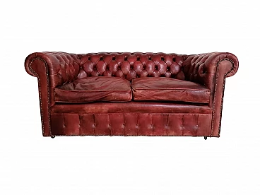 Chesterfield club two seater sofa in morocco red leather, 60s