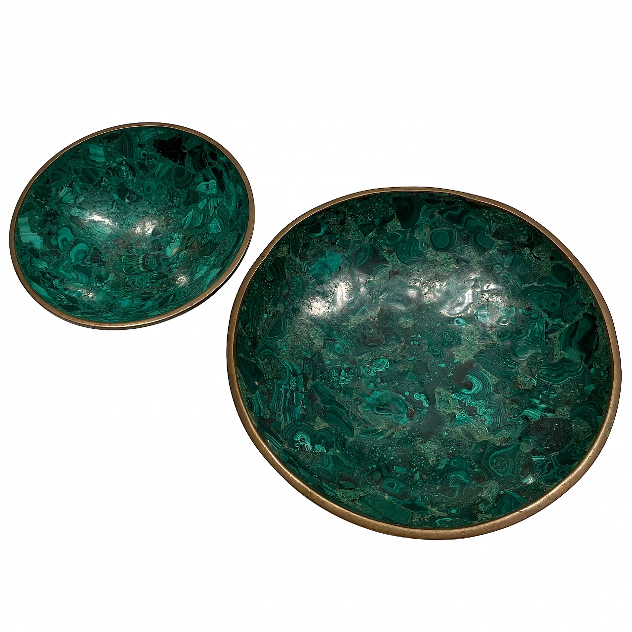 Coppia di centrotavola in malachite e ottone 1249484