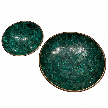 Coppia di centrotavola in malachite e ottone