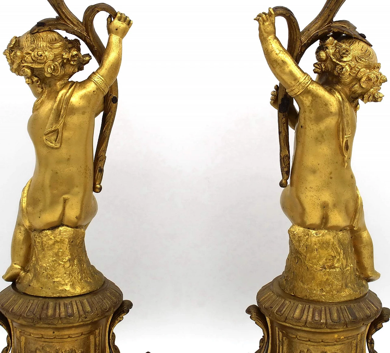 Coppia di candelieri Napoleone III in bronzo dorato e porcellana dipinte, '800 1249496