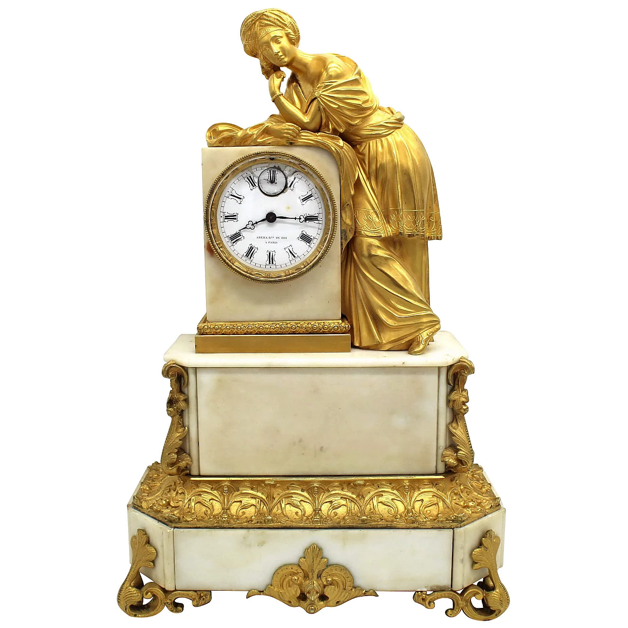 Orologio Luigi Filippo in bronzo dorato e marmo, '800 1249595