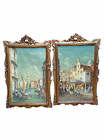 Coppia di vedute di Venezia ad olio di Eugenio Zeno, inizio '900