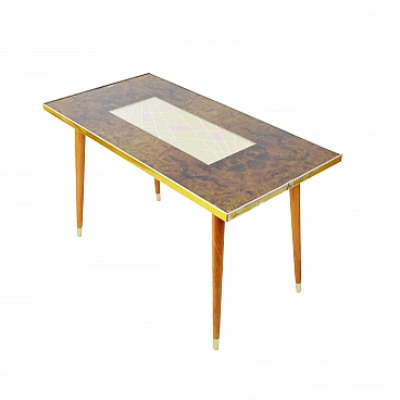Tavolo con piano in vetro decorato, anni '60