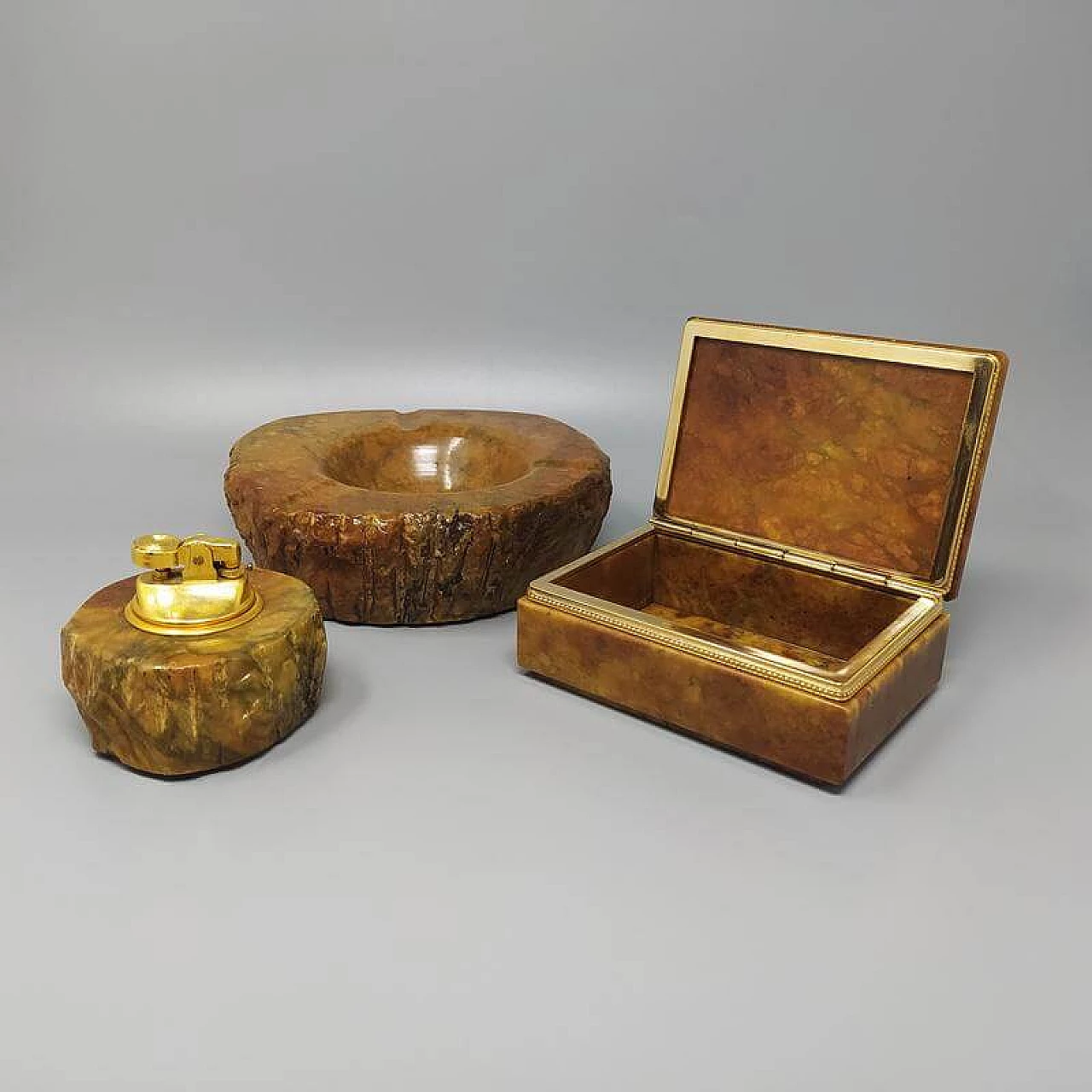 Brown alabaster smoking set by Romano Bianchi, 60s 1249855