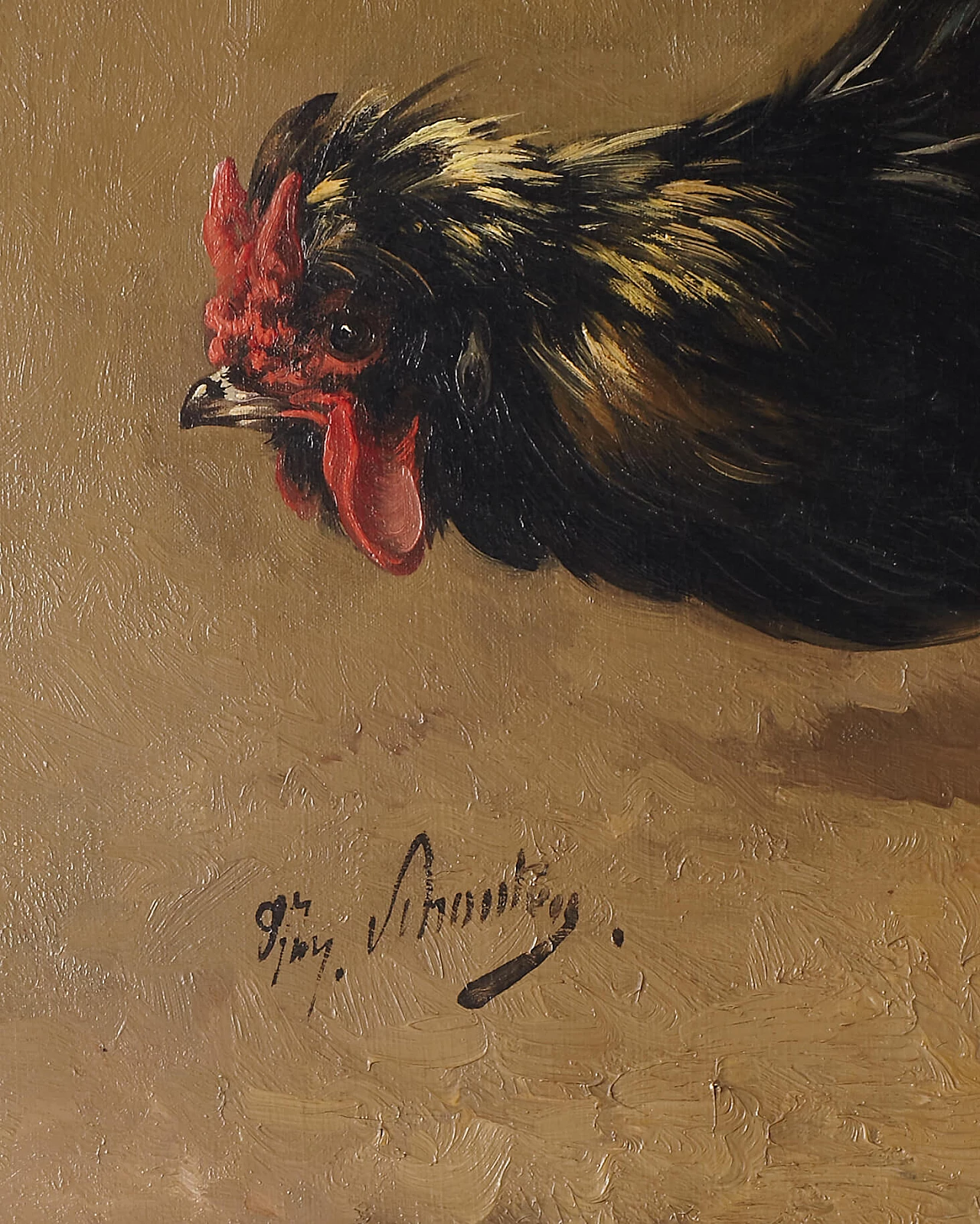 Quadro ad olio con gallo nero di Vihontey 1249868
