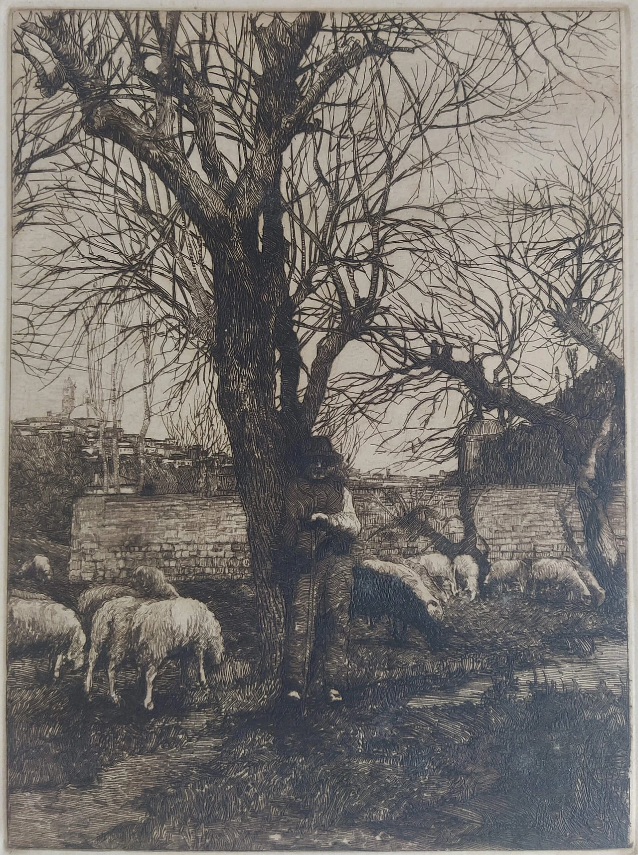 Etching Pastore con il gregge by Carlo Casanova, 1915 1249900