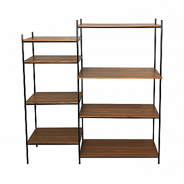 Modular bookcase in wood and metal, 50s