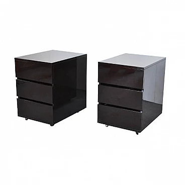 Pair of nightstands with three drawers in lacquered wood, 80s