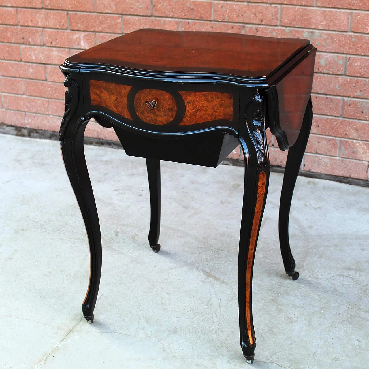 Napoleon III small table in ebony briar with compartment and side wings, 19th century 1250123