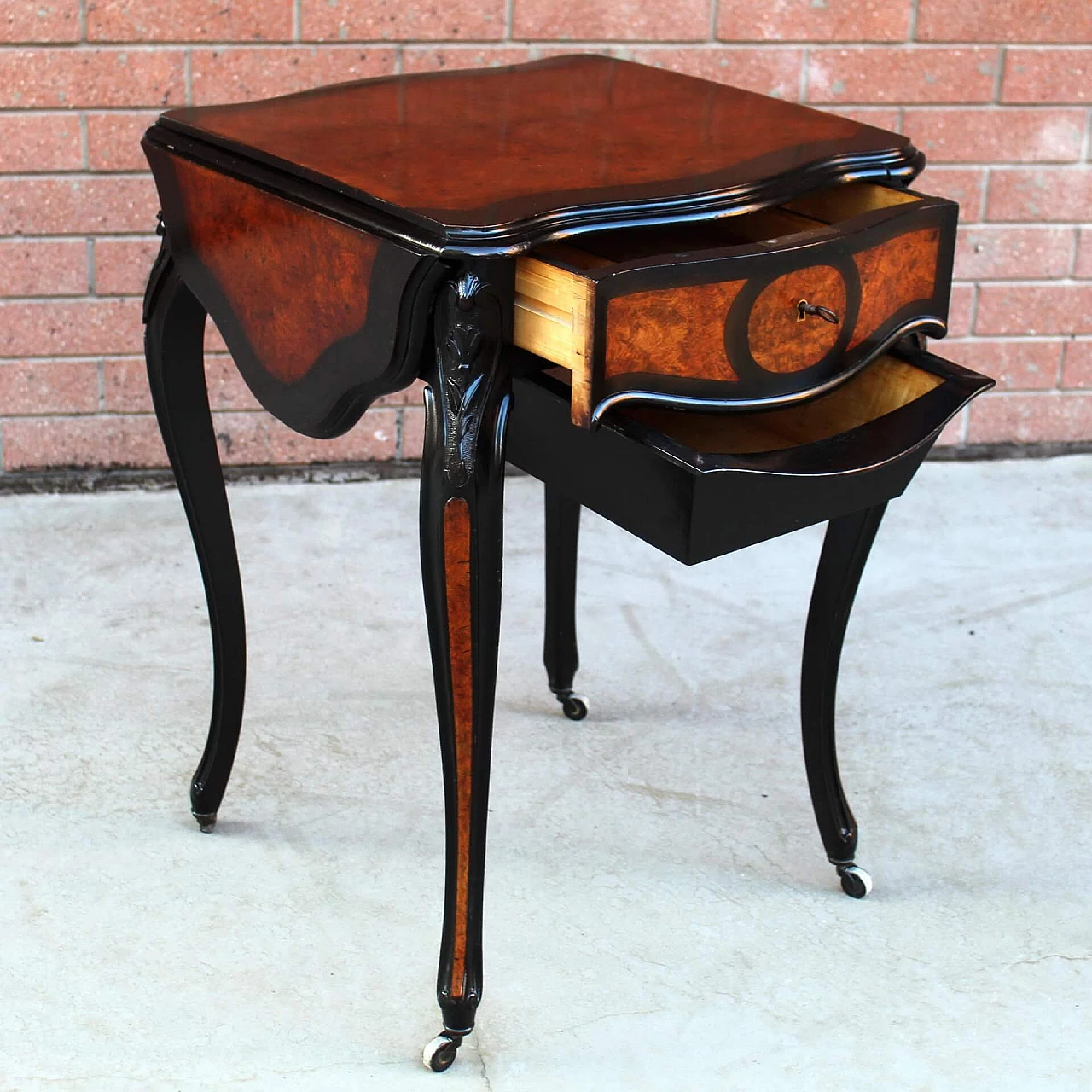 Napoleon III small table in ebony briar with compartment and side wings, 19th century 1250124