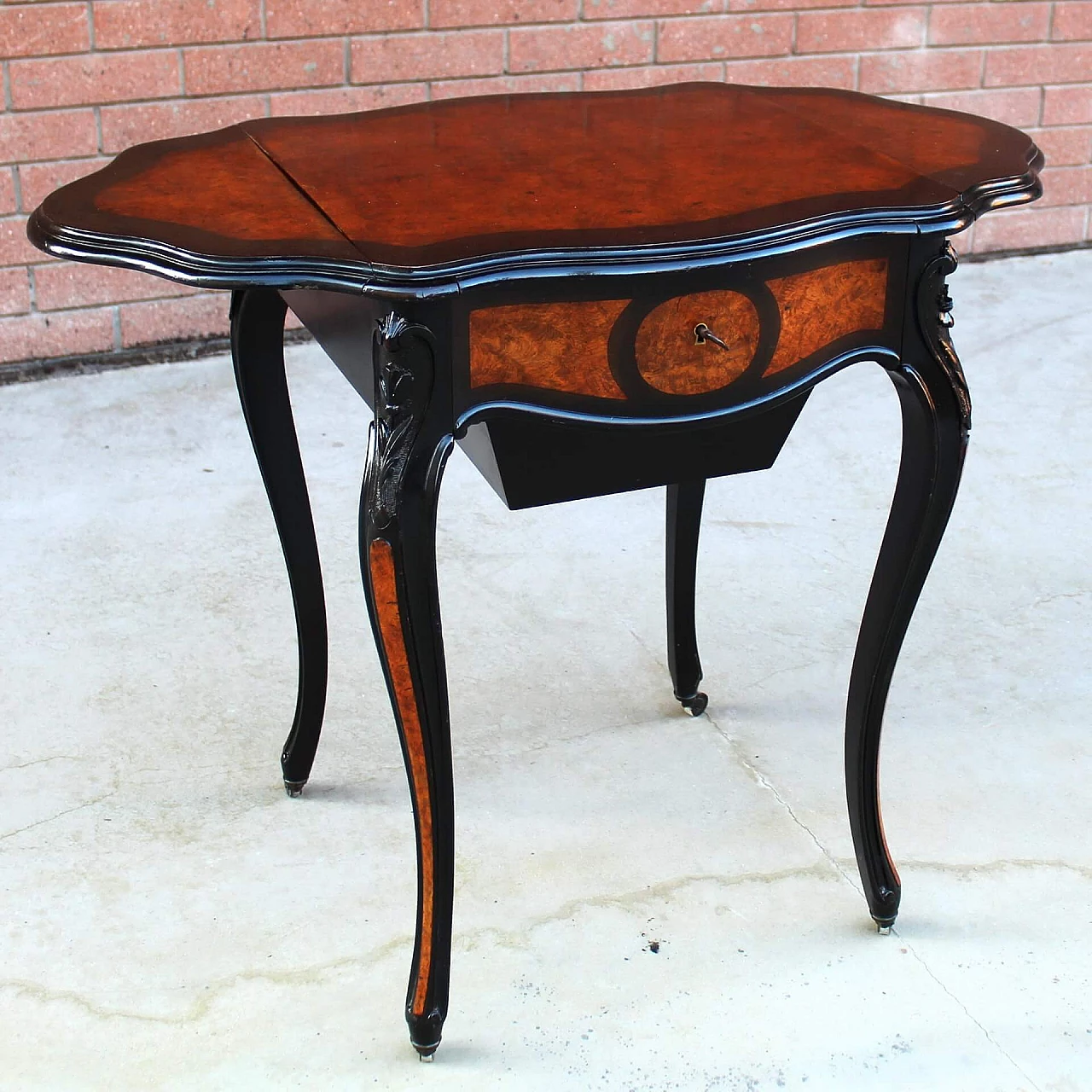 Napoleon III small table in ebony briar with compartment and side wings, 19th century 1250126
