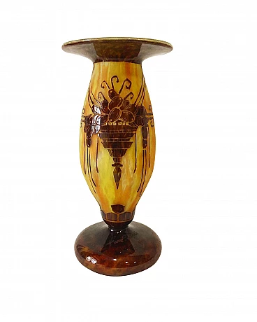 Art Deco vase with Muscats decoration by Le Verre Français, 20s