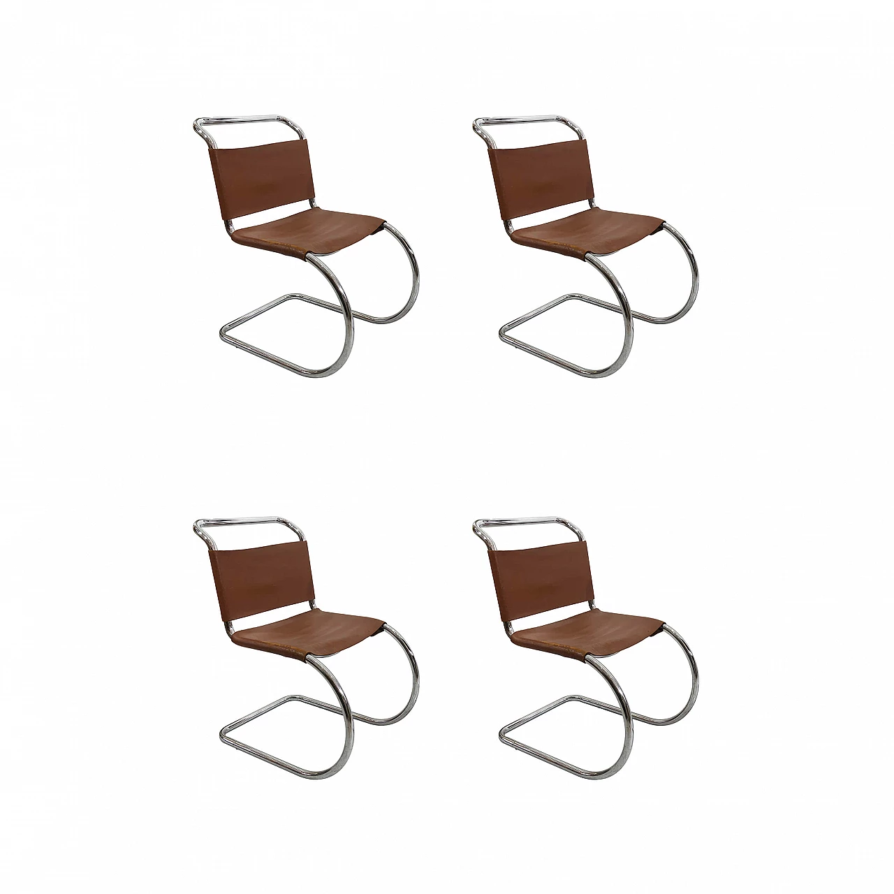 MR10 leather and metal dining chairs by Ludwig Mies van der Rohe for Knoll International, 60s 1250171