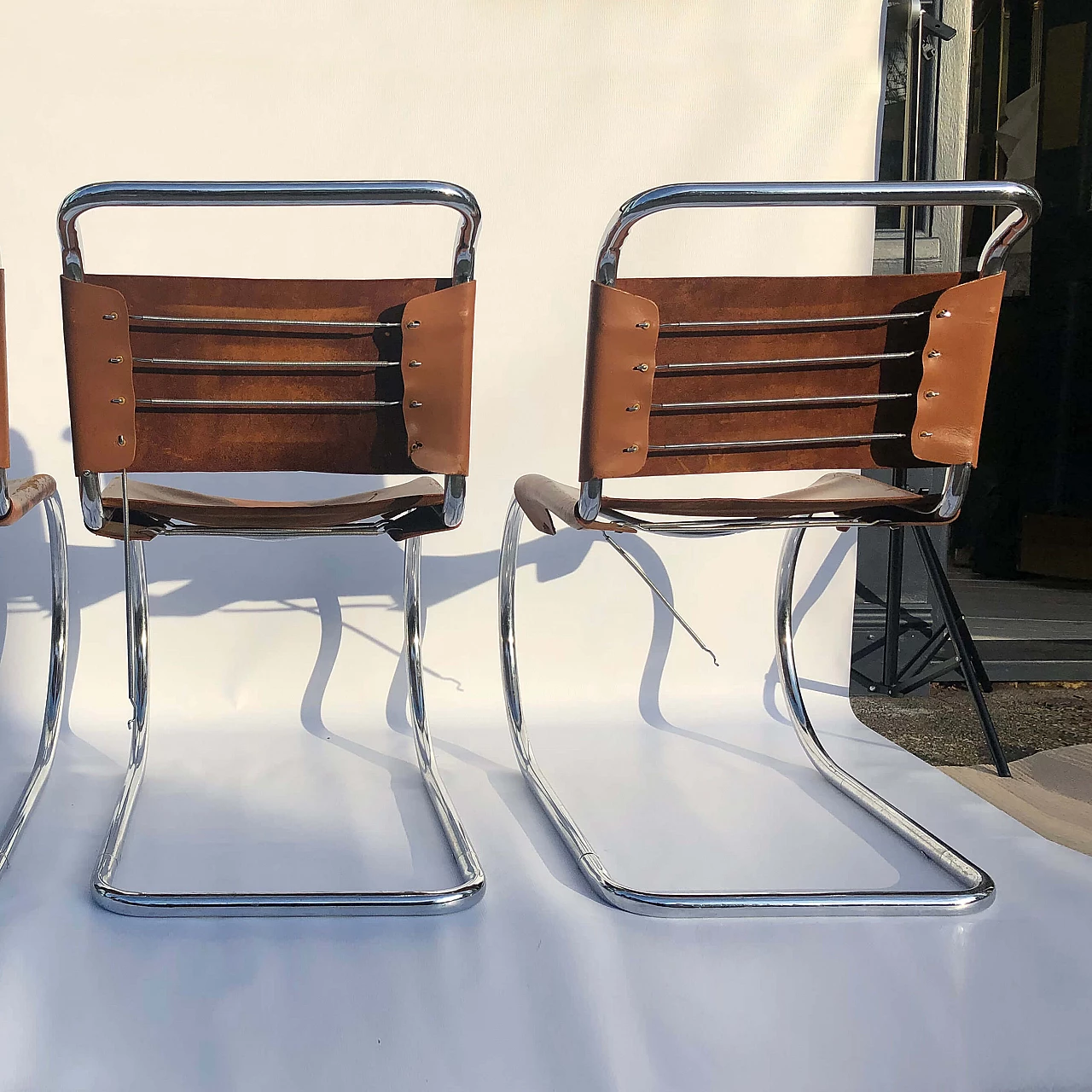 MR10 leather and metal dining chairs by Ludwig Mies van der Rohe for Knoll International, 60s 1250183