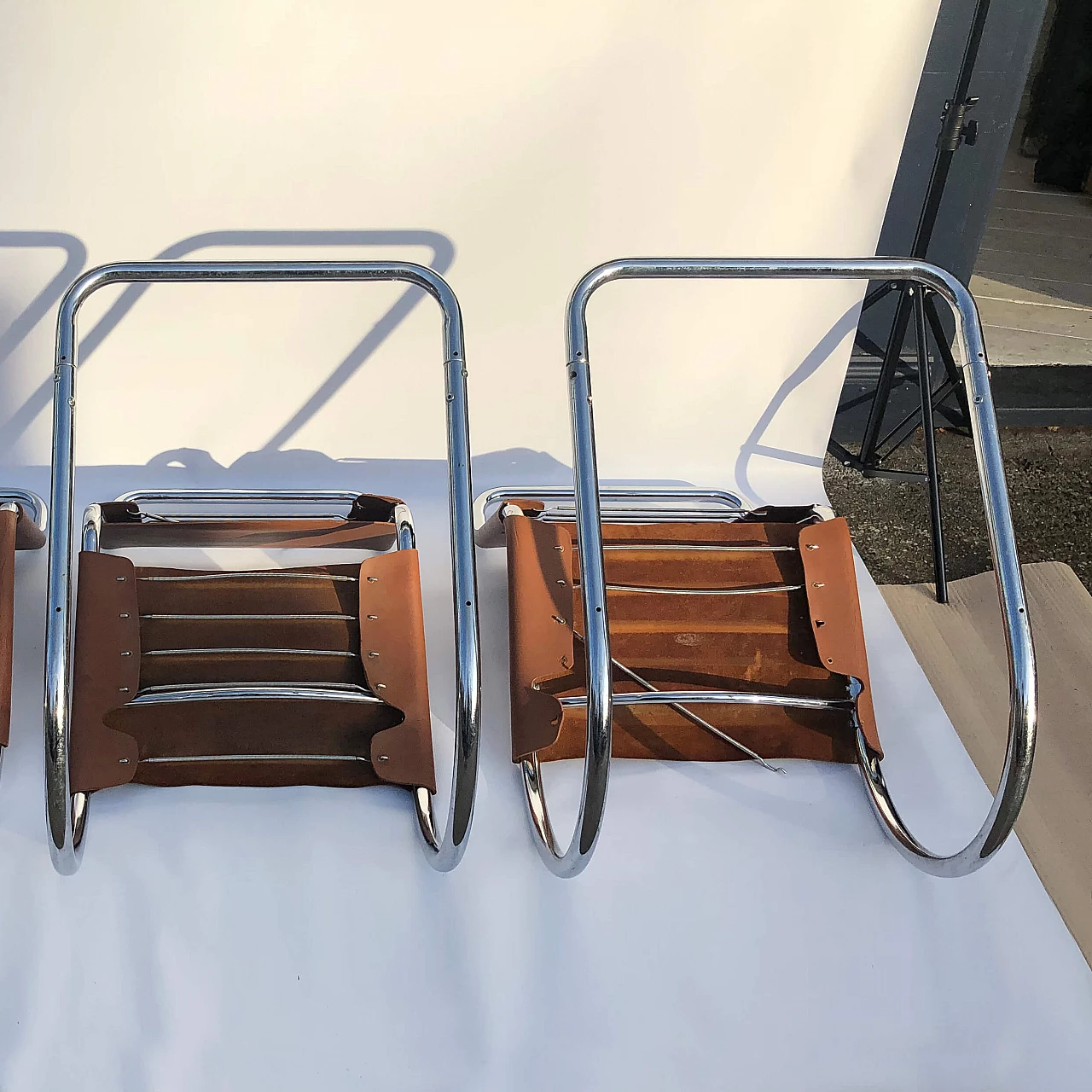 MR10 leather and metal dining chairs by Ludwig Mies van der Rohe for Knoll International, 60s 1250184