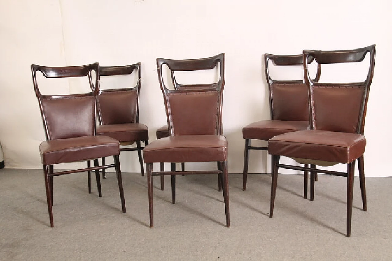 Six chairs in rosewood and skai by Vittorio Dassi, 50s 1250318