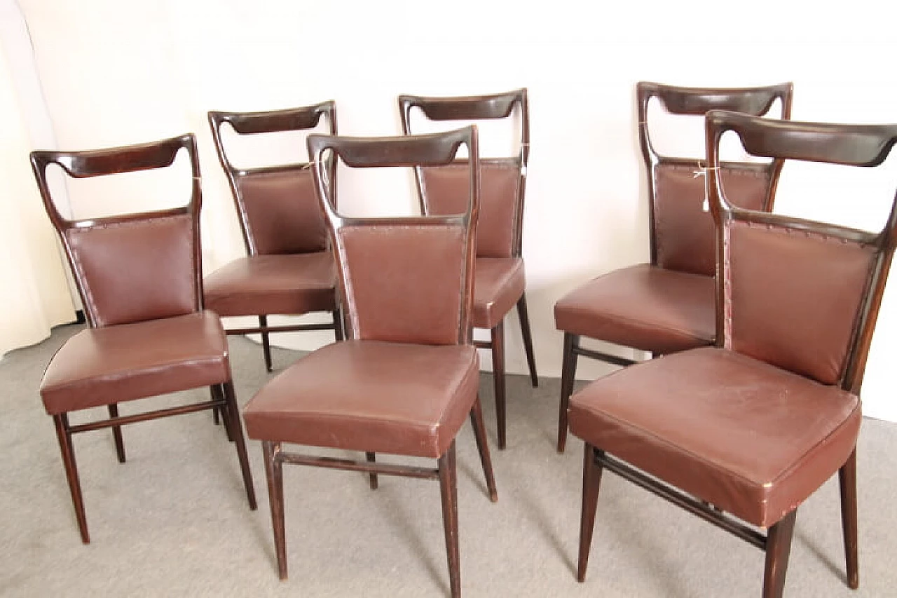 Six chairs in rosewood and skai by Vittorio Dassi, 50s 1250320