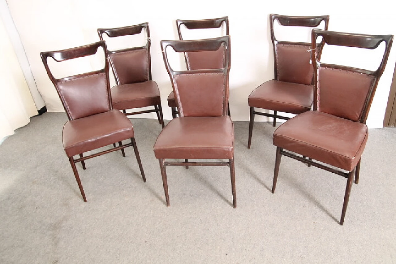 Six chairs in rosewood and skai by Vittorio Dassi, 50s 1250322