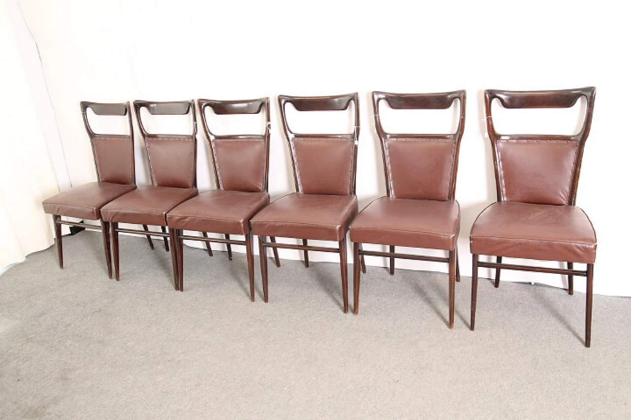 Six chairs in rosewood and skai by Vittorio Dassi, 50s 1250323