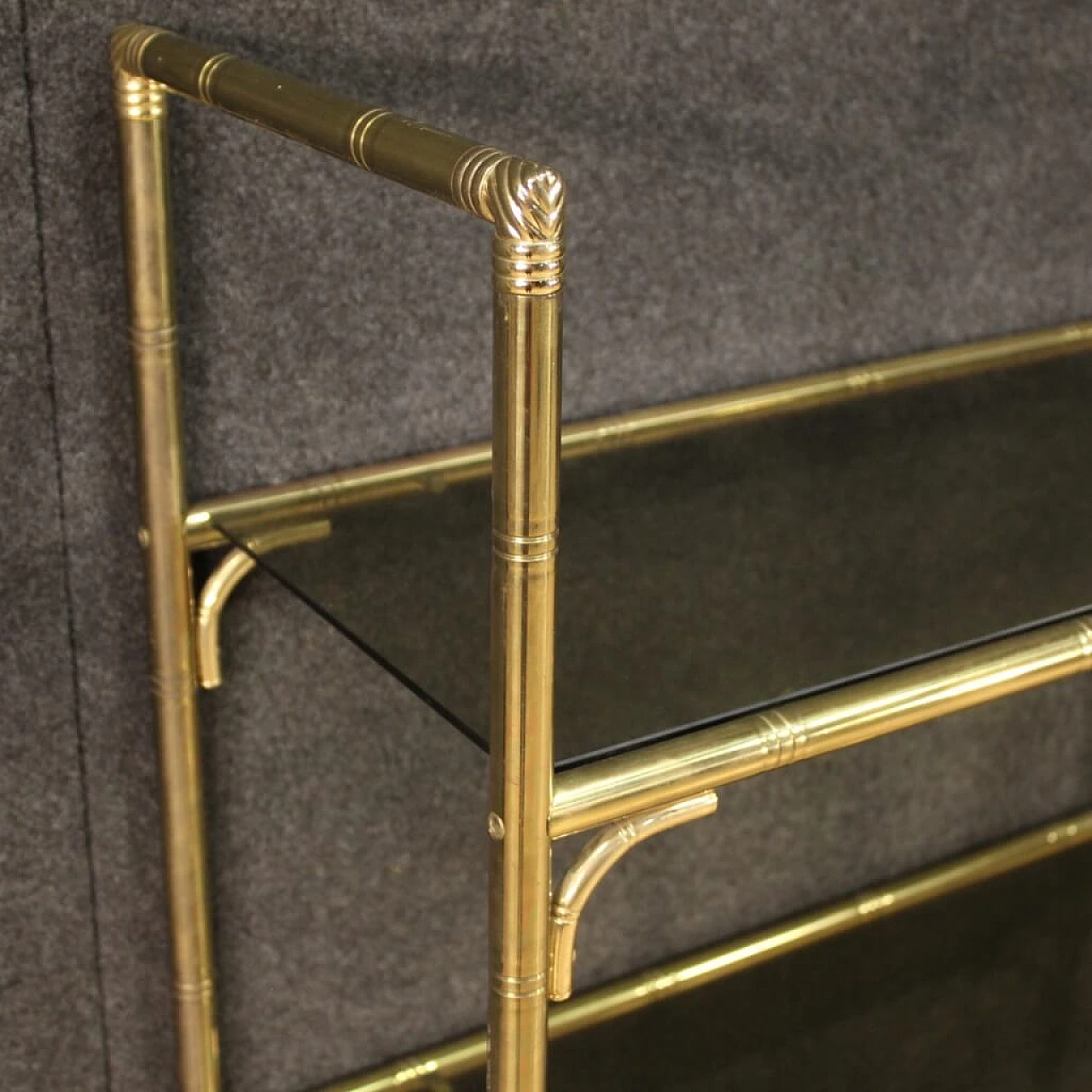 Italian gilt metal bookcase with glass shelves, 70s 1250566