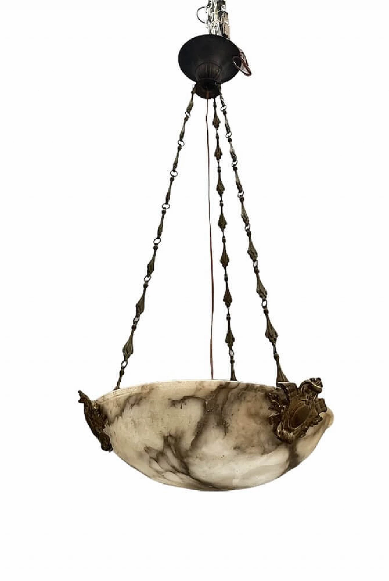 Alabaster and bronze pendant lamp, 30s 1250609