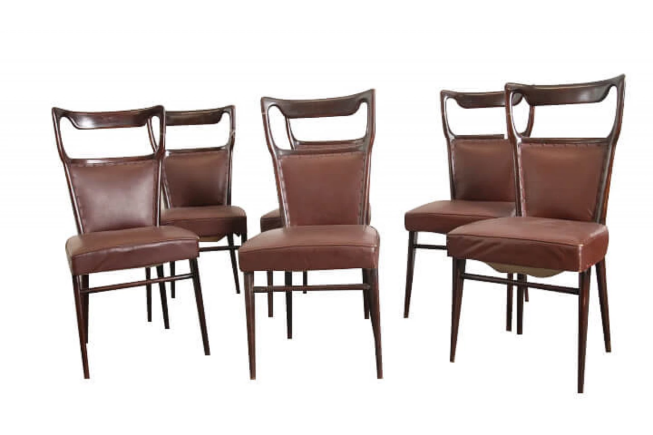 Six chairs in rosewood and skai by Vittorio Dassi, 50s 1250660