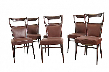 Six chairs in rosewood and skai by Vittorio Dassi, 50s