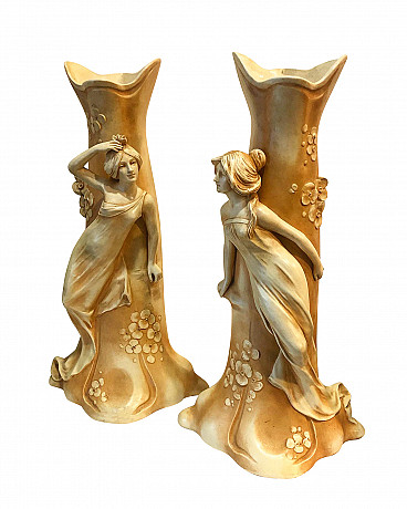 Pair of Art Nouveau sculpture vases by Bernhard Bloch, early 20th century