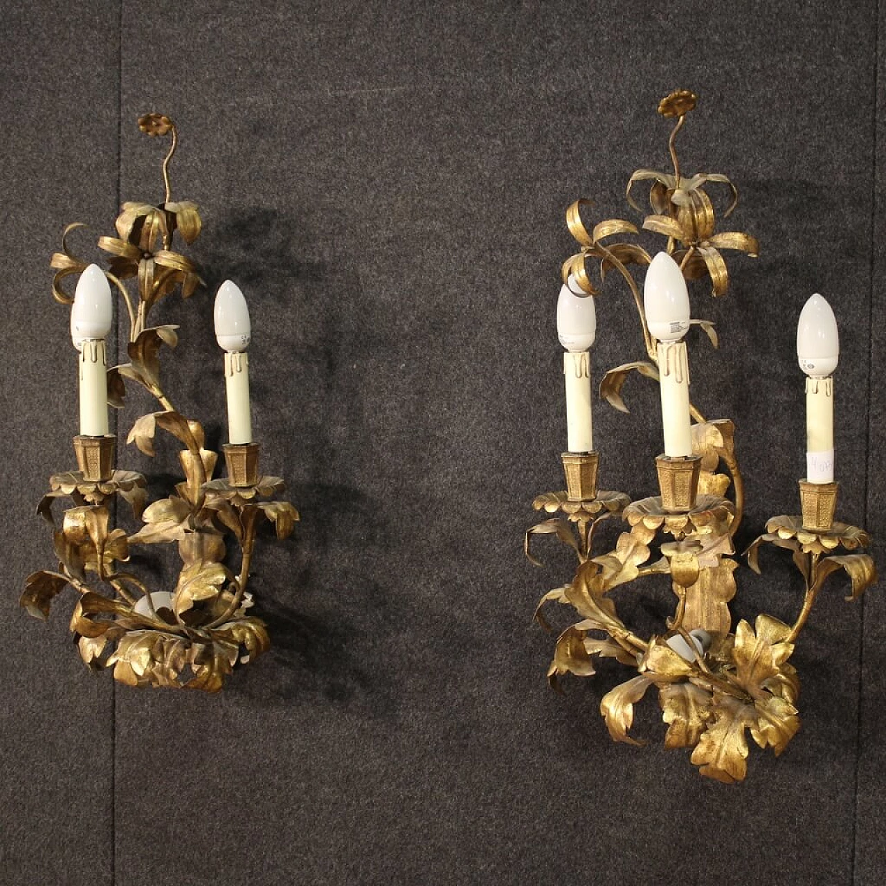 Pair of gilded metal wall lights, 60s 1250682