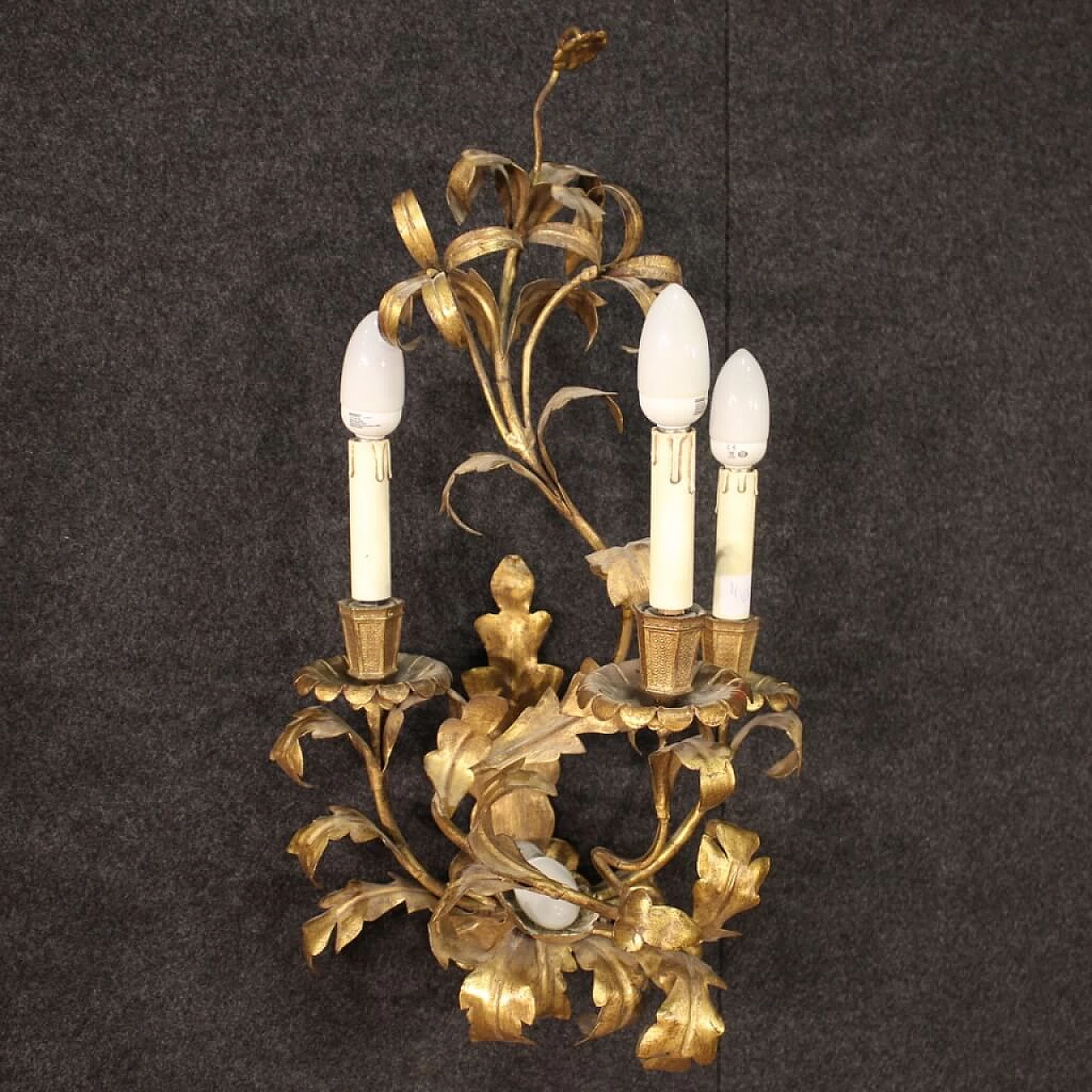 Pair of gilded metal wall lights, 60s 1250683