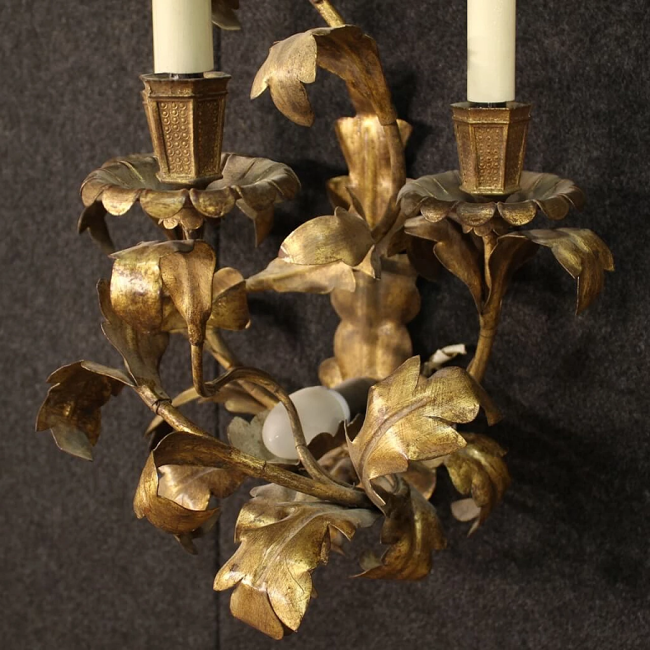Pair of gilded metal wall lights, 60s 1250684