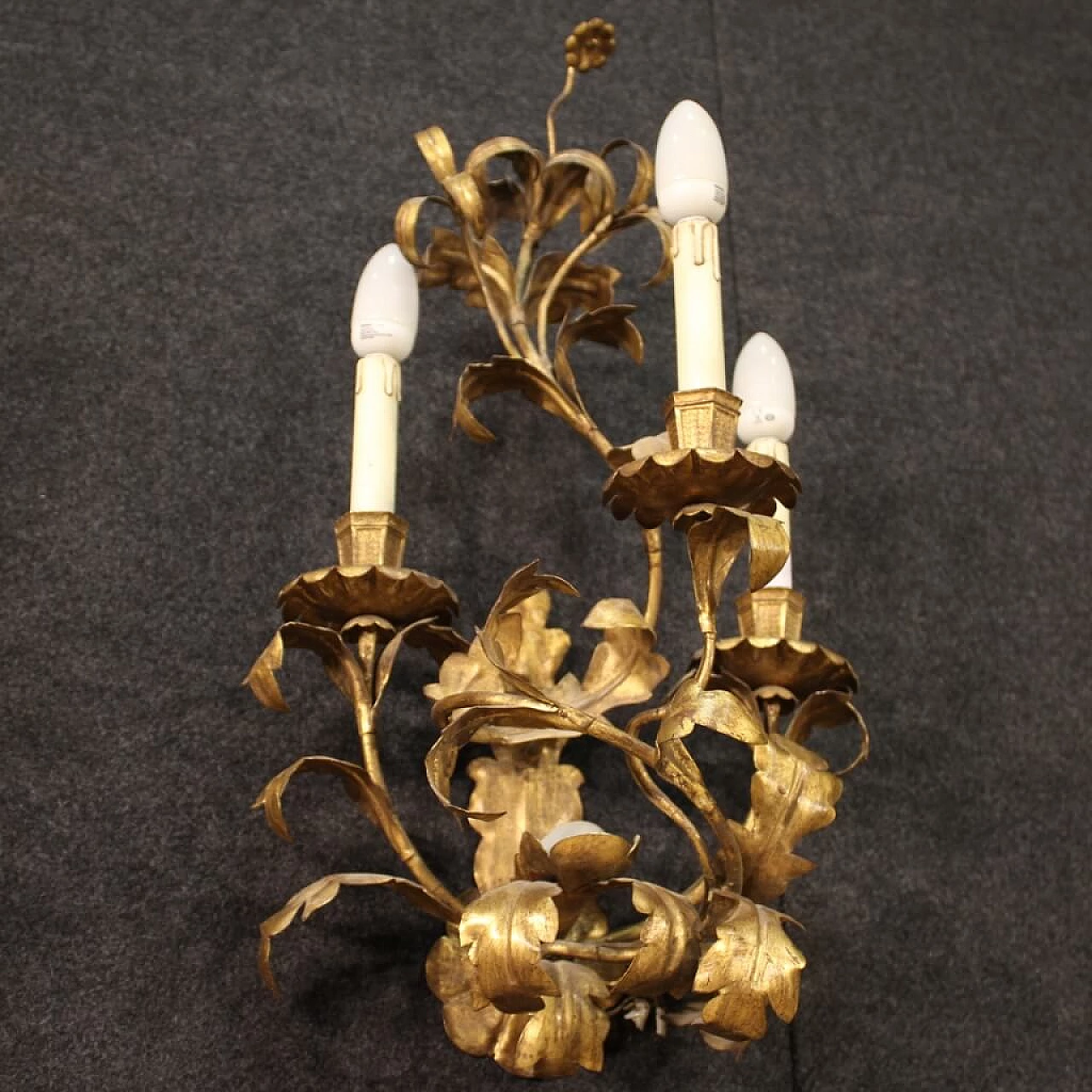 Pair of gilded metal wall lights, 60s 1250687