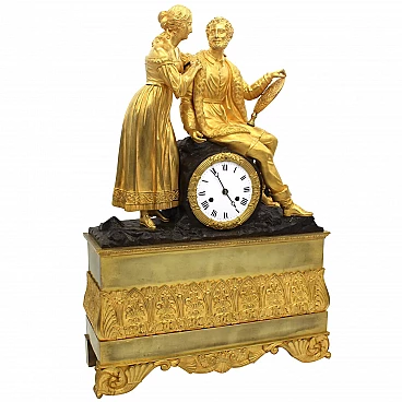 Charles X Restoration clock in gilded bronze, 19th century