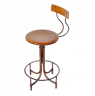 Industrial stool in walnut, 40s