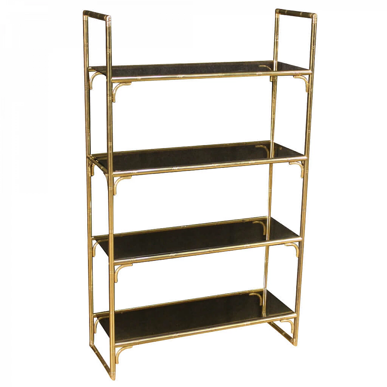 Italian gilt metal bookcase with glass shelves, 70s 1250707