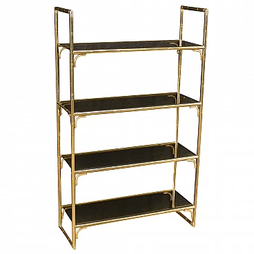 Italian gilt metal bookcase with glass shelves, 70s