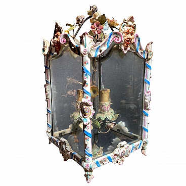 Coppia di lanterne in ceramica e vetro, fine '800