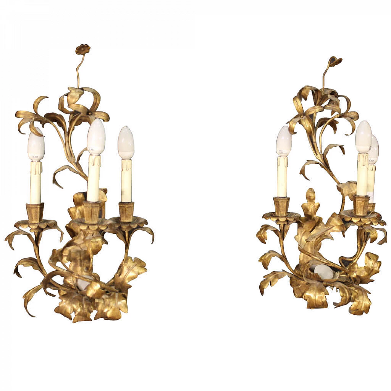 Pair of gilded metal wall lights, 60s 1250713